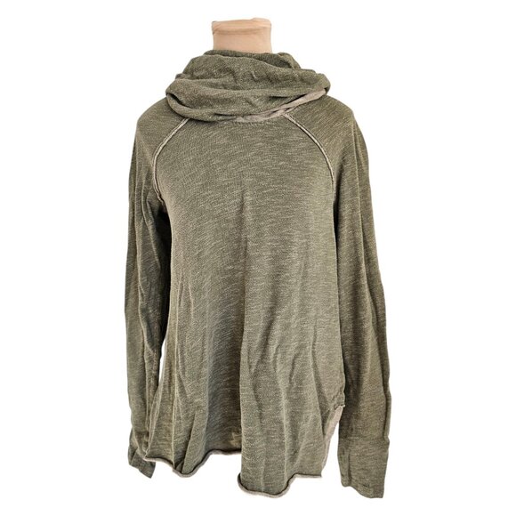Free People FP Beach Cotton Cocoon Cowl Pullover Top Green Sz OS - Picture 3 of 12